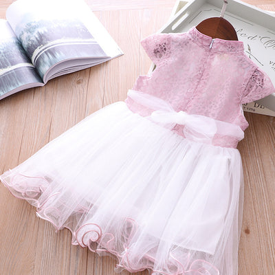 Girls Voile Lace Splicing Cheongsam Dress w Bag - Little Kooma