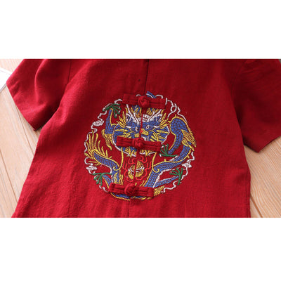 Boys Cheongsam Set Embroidered Dragon Front Buttons - Little Kooma