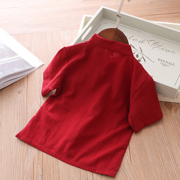Boys Cheongsam Set Embroidered Dragon Front Buttons - Little Kooma
