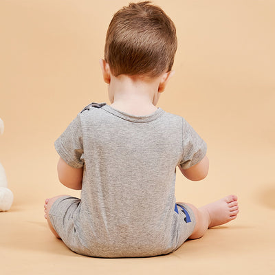 Baby Grey Romper w Blue Dinosaur - 0616 - Little Kooma