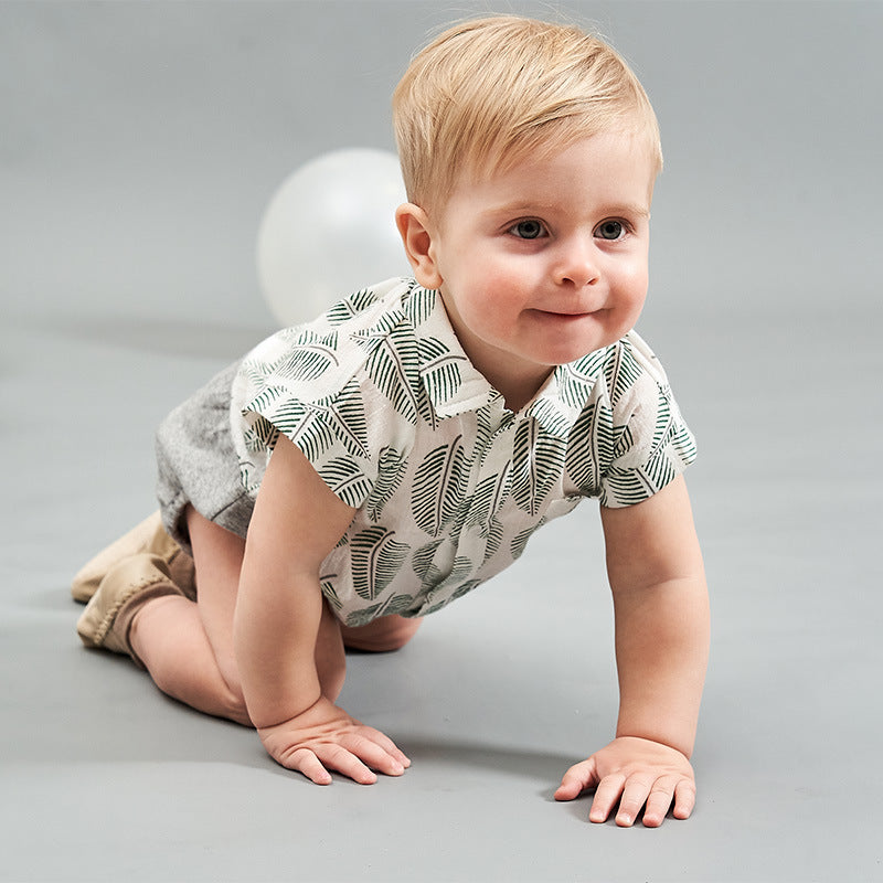 Baby Splicing Bodysuit w Leaves - 1006 - Little Kooma