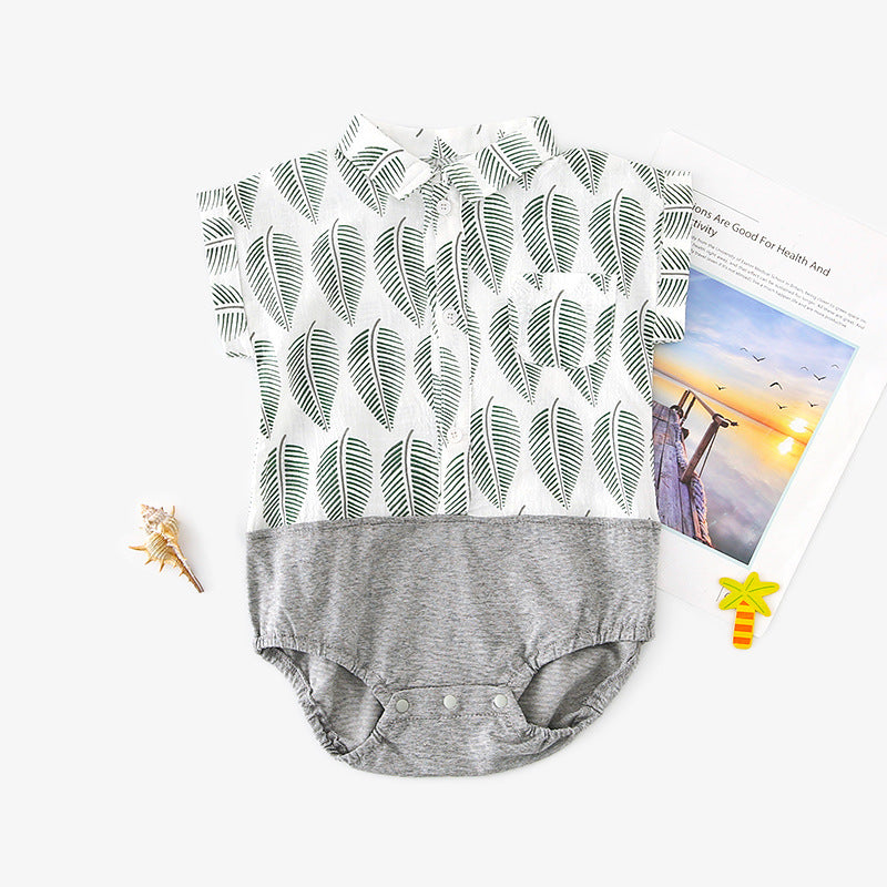 Baby Splicing Bodysuit w Leaves - 1006 - Little Kooma