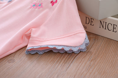 Kids Girls Voile Cheongsam Set Top n Skirt Pink Embroidered Peach Flowers CNY Chinese New Year Outfit - Little Kooma