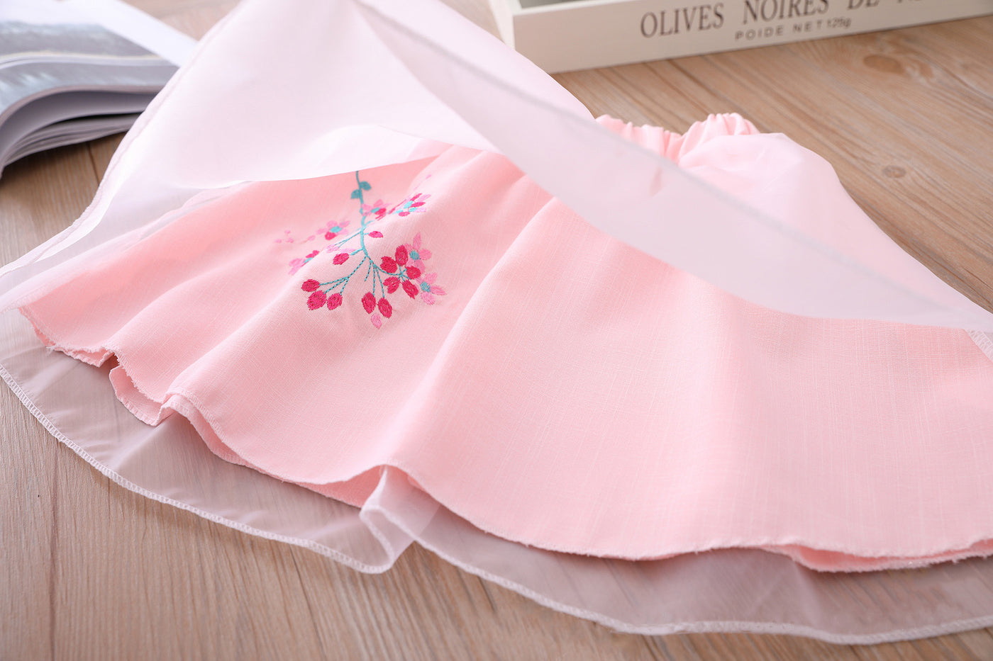 Kids Girls Voile Cheongsam Set Top n Skirt Pink Embroidered Peach Flowers CNY Chinese New Year Outfit - Little Kooma