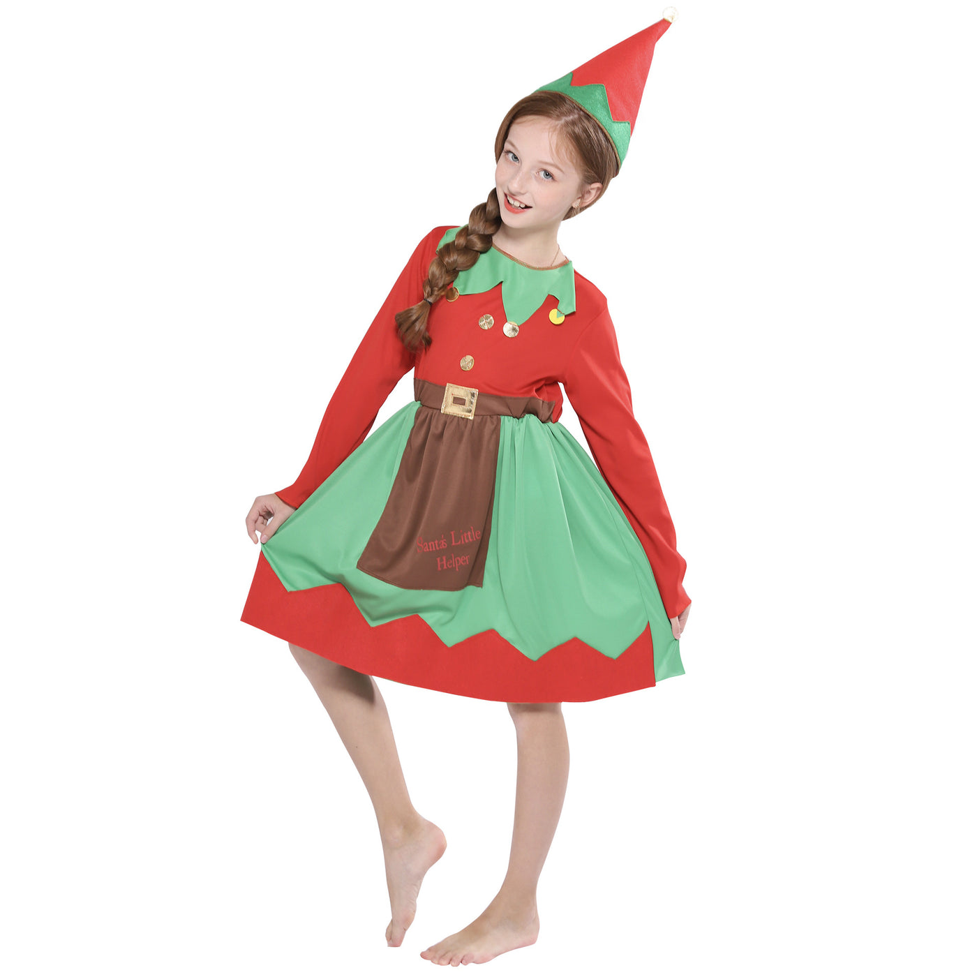 Kids Christmas Outfit Christmas Elf Red n Green Dress Set - Little Kooma