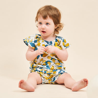 Baby Girl Green & Golden Leaves Top n Shorts Set - 1006 - Little Kooma