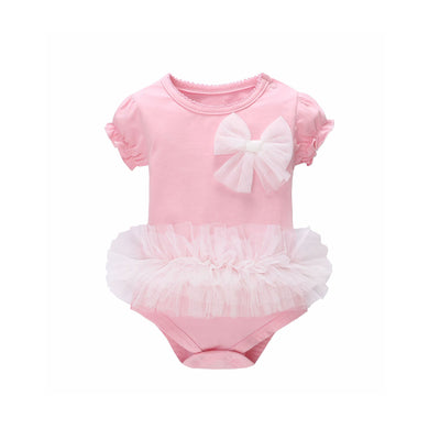 Baby Girl Pink Romper Voile Skirt Big Bowtie - 0611 - Little Kooma