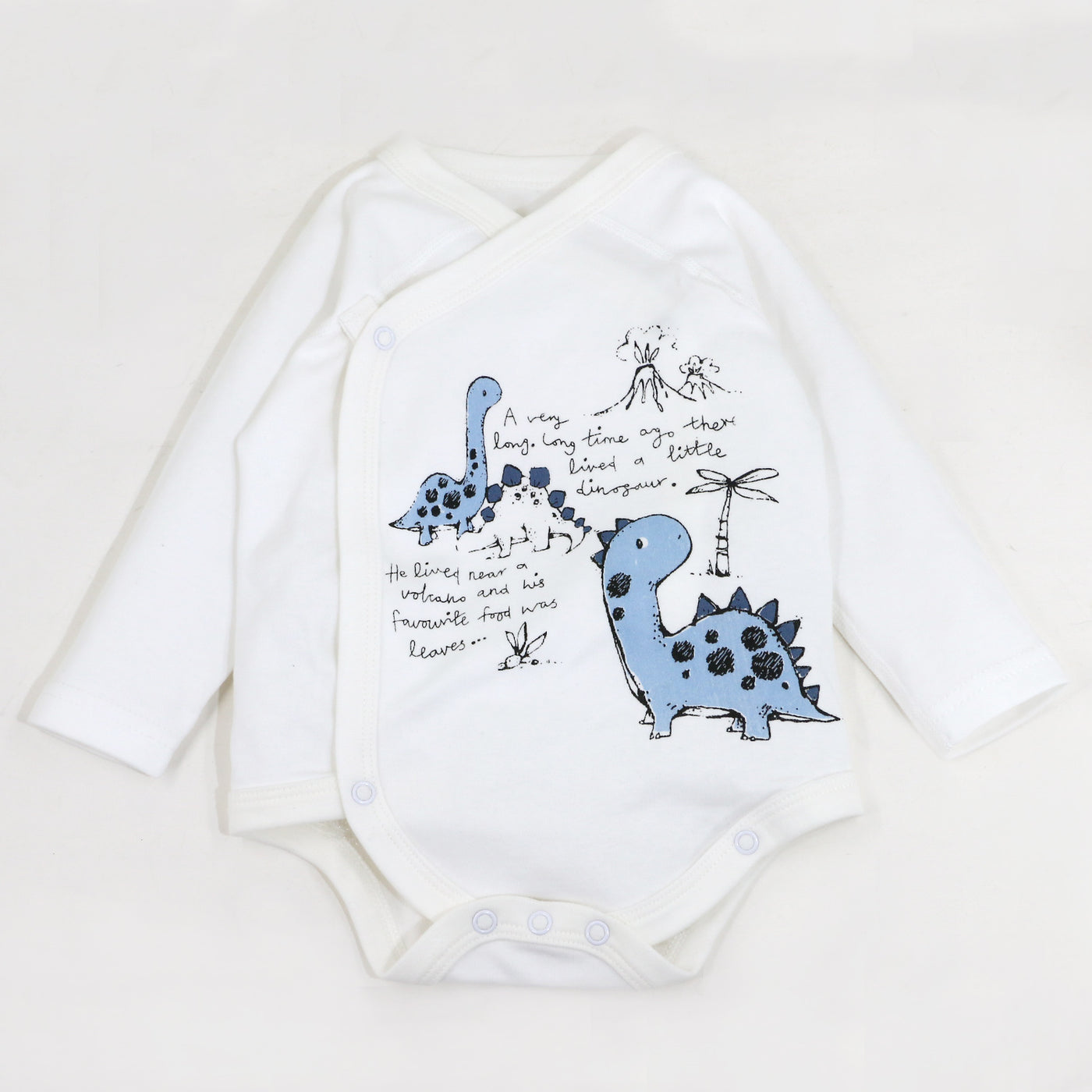 Baby White Dinosaur Long Sleeve Kimono Bodysuit n Stripe Pants Set Boneless Sewing - Little Kooma