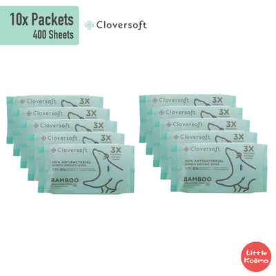 Cloversoft Antibacterial Organic Baby Wipes Made of Unbleached Bamboo - 40 sheets - Little Kooma