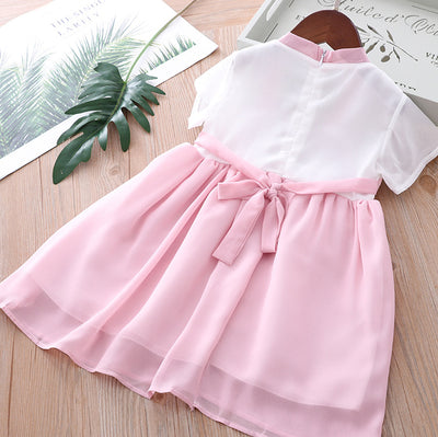 [KG19] Kids Girls Pink Fan Cheongsam Dress CNY Chinese New Year Outfit - Little Kooma