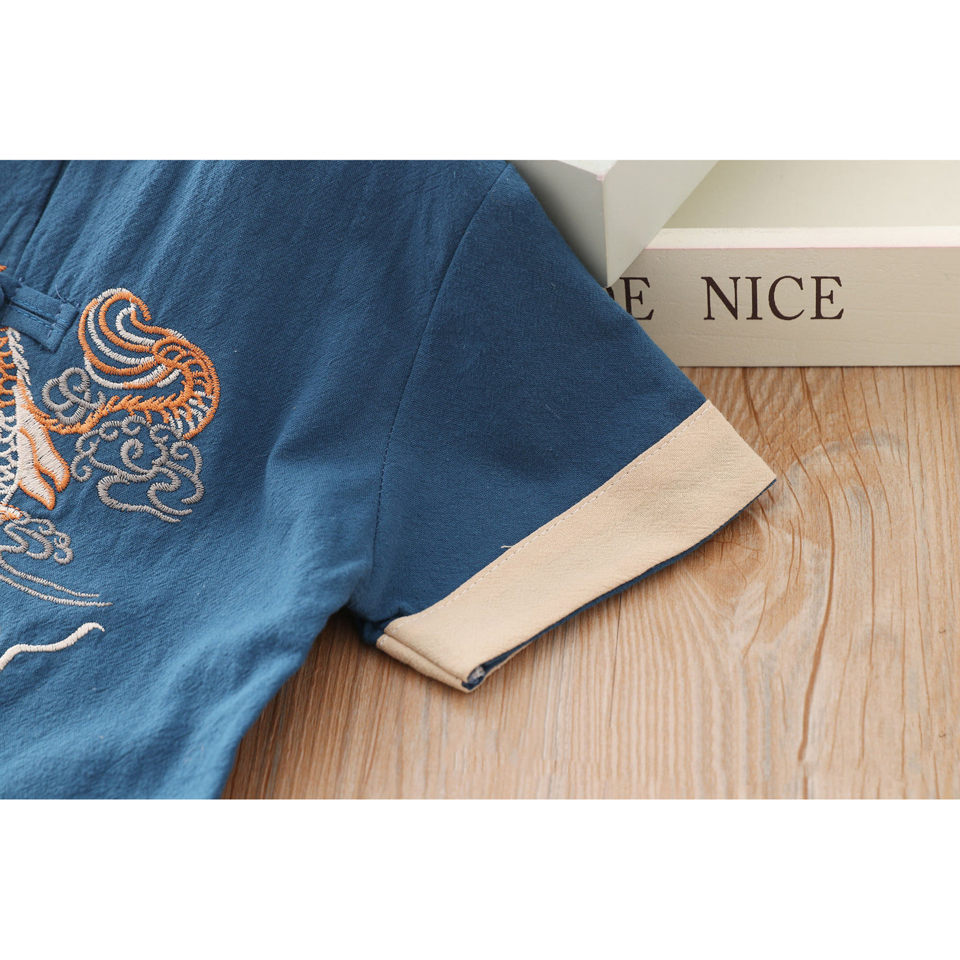 [KB07] Kids Boys Cheongsam Set Top n Shorts Embroidered Dragon n Auspicious Clouds CNY Chinese New Year Outfit - Little Kooma