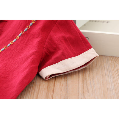 [KB01] Kids Boys Cheongsam Set Top n Shorts Embroidered Ruyi Lock CNY Chinese New Year Outfit - Little Kooma