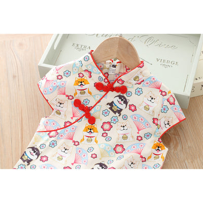 [KG02] Kids Girls Husky Cheongsam Dress Cap Sleeves CNY Chinese New Year Outfit - Little Kooma