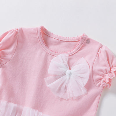 Baby Girl Pink Romper Voile Skirt Big Bowtie - 0611 - Little Kooma