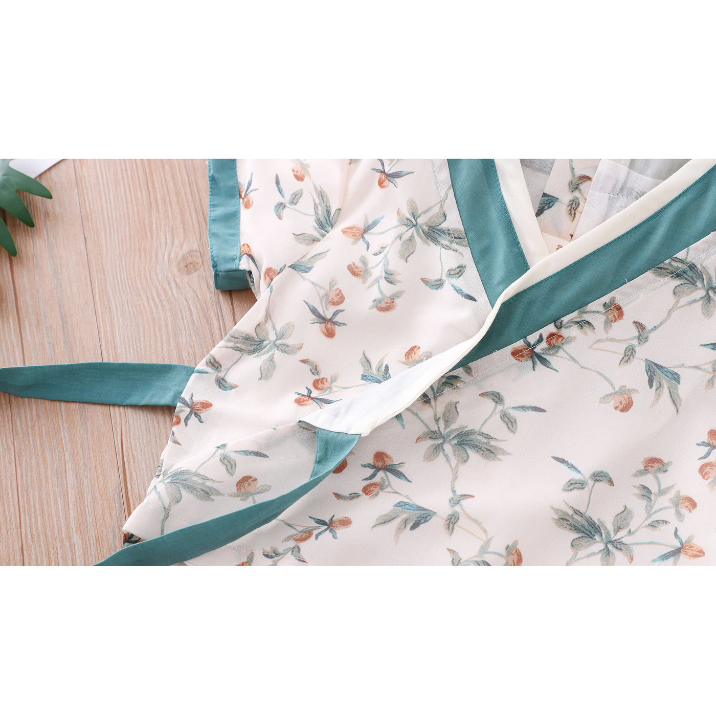 Girls Cheongsam Set White Top w Flower Prints n Green Skirt - Little Kooma