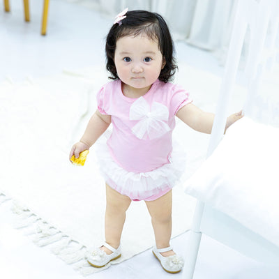 Baby Girl Pink Romper Voile Skirt Big Bowtie - 0611 - Little Kooma