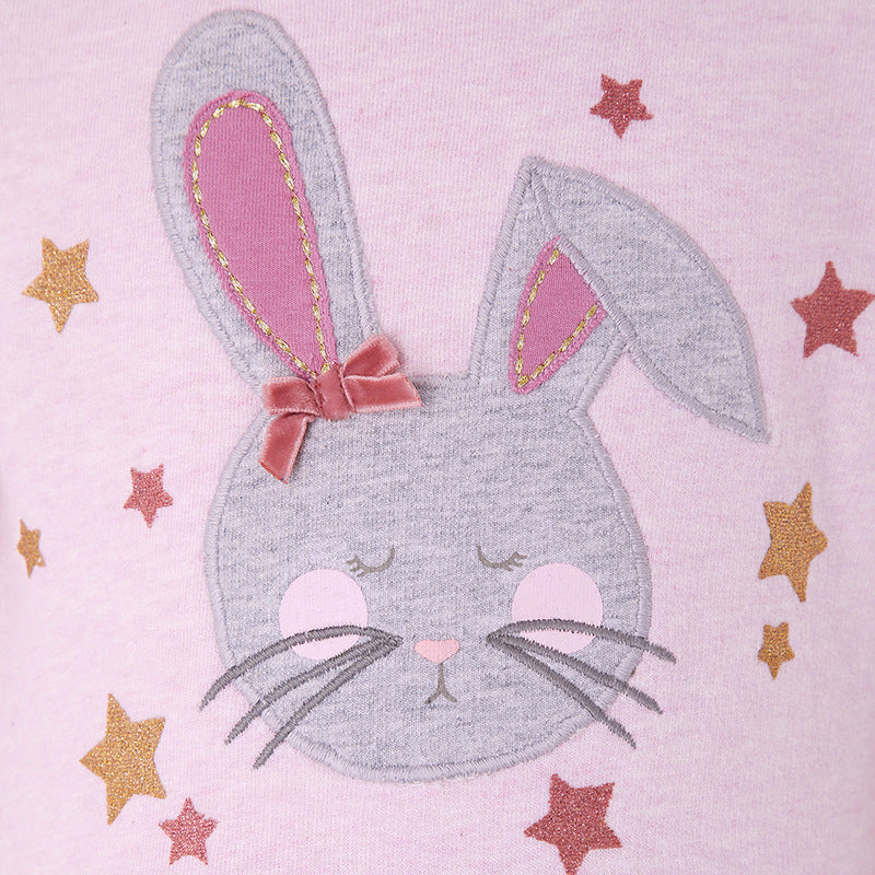 Kids Baby Girl's Pink Long Sleeve Star Voile Dress Embroidered Bunny - 1021 - Little Kooma