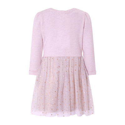 Kids Baby Girl's Pink Long Sleeve Star Voile Dress Embroidered Bunny - 1021 - Little Kooma