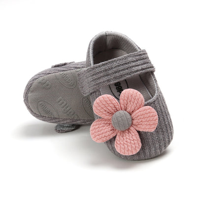 Baby Girl Woolen Covered Flats w Flower - Little Kooma