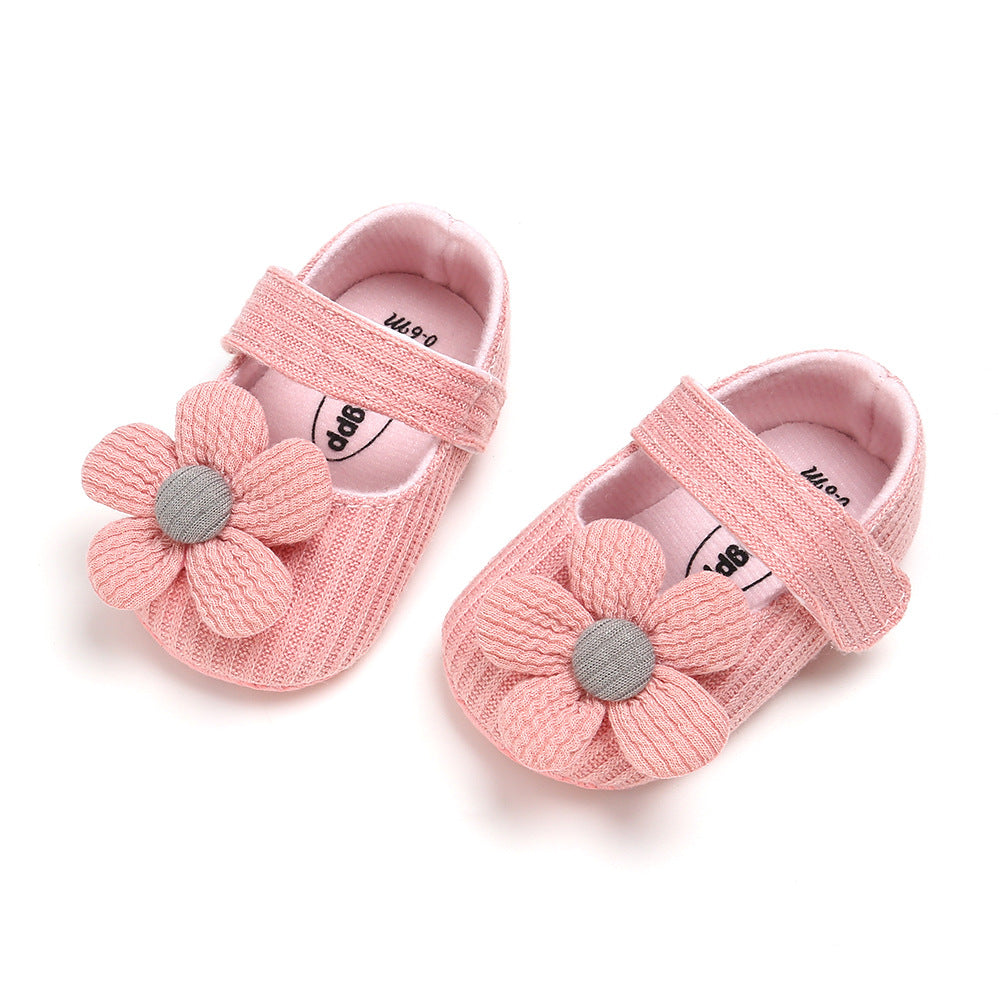 Baby Girl Woolen Covered Flats w Flower - Little Kooma