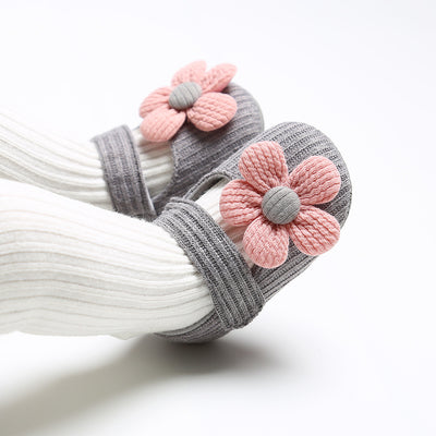 Baby Girl Woolen Covered Flats w Flower - Little Kooma