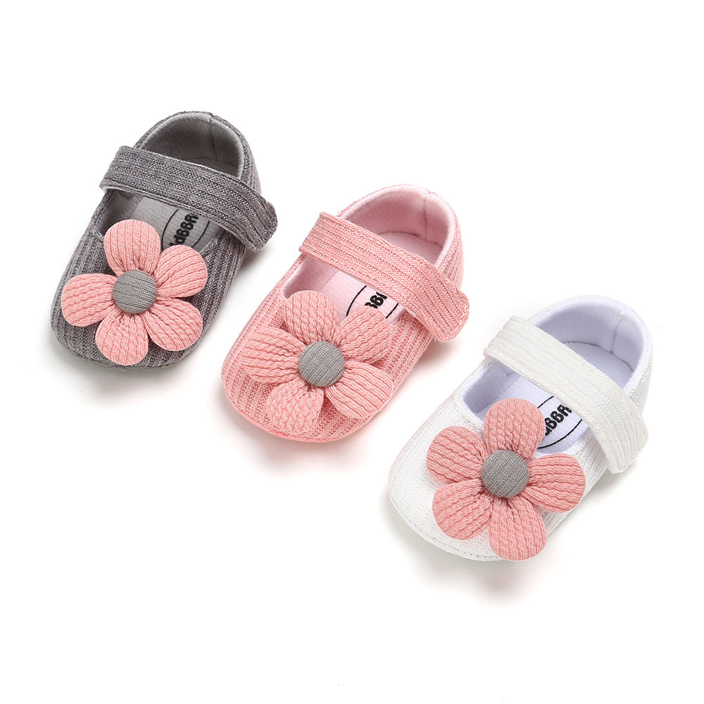 Baby Girl Woolen Covered Flats w Flower - Little Kooma