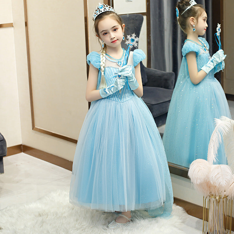 Elsa Dress w Cape Puff Sleeves Frozen Costume - Little Kooma
