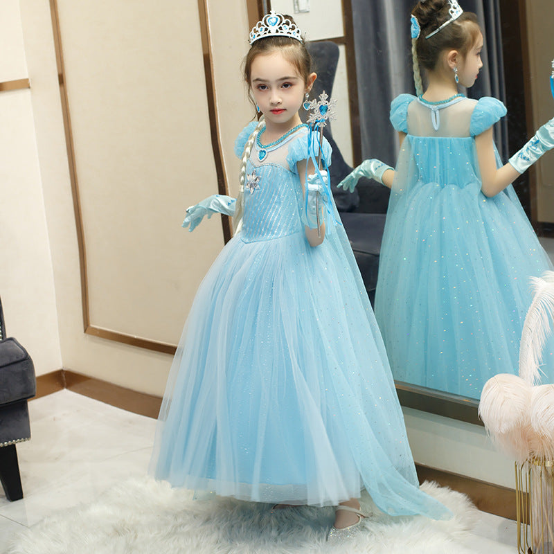 Elsa Dress w Cape Puff Sleeves Frozen Costume - Little Kooma