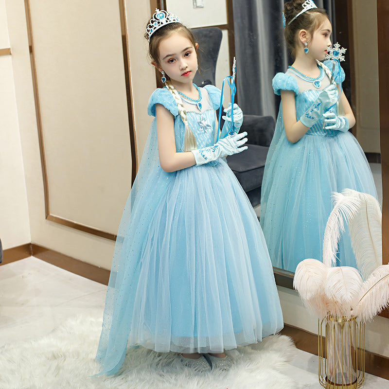 Elsa Dress w Cape Puff Sleeves Frozen Costume - Little Kooma