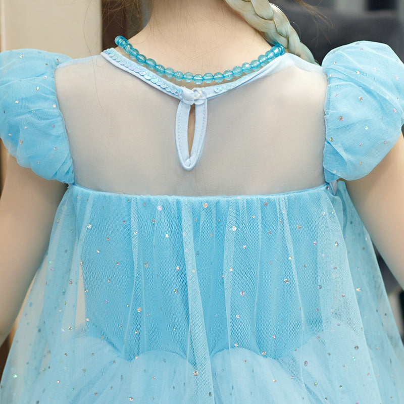 Elsa Dress w Cape Puff Sleeves Frozen Costume - Little Kooma