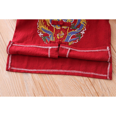 [KB09] Boys Cheongsam Set Embroidered Dragon Front Buttons CNY Chinese New Year Outfit - Little Kooma