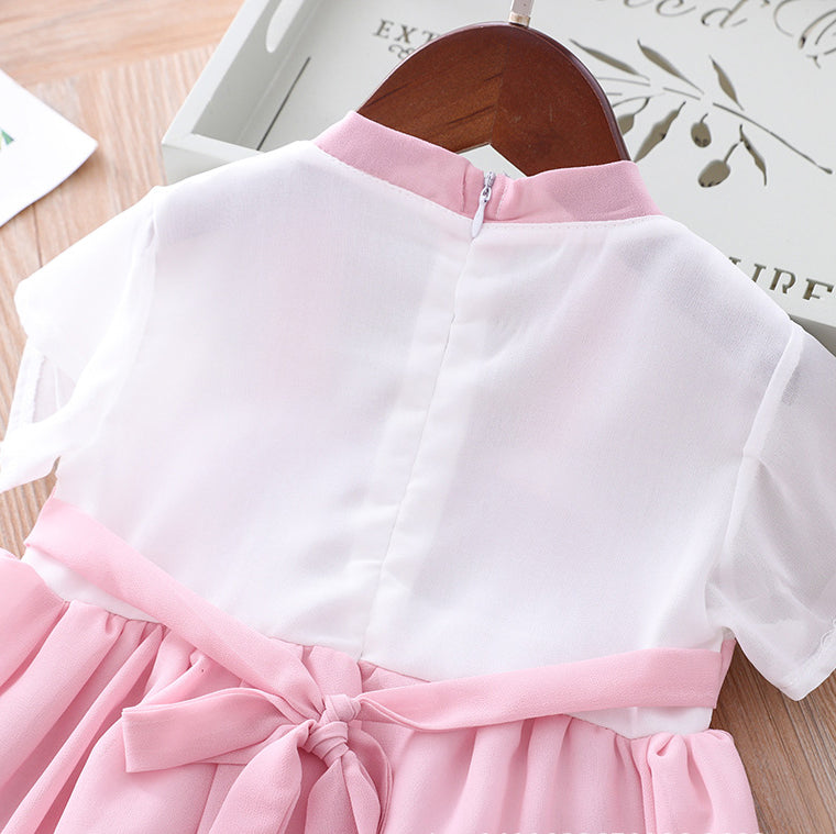 [KG19] Kids Girls Pink Fan Cheongsam Dress CNY Chinese New Year Outfit - Little Kooma