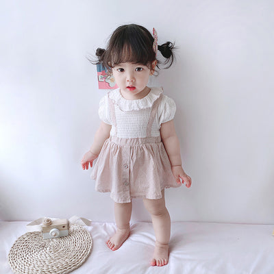 [ZBG08] Baby Girl Fake Two Piece Collar Suspender Bodysuit Dress - Little Kooma
