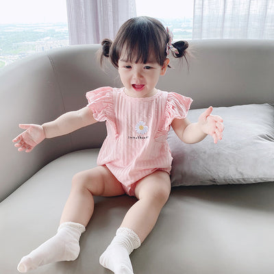 [ZBG07] Baby Girl Ruffled Sleeve Bodysuit w White Flower - Little Kooma