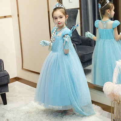 Elsa Dress w Cape Puff Sleeves Frozen Costume - Little Kooma
