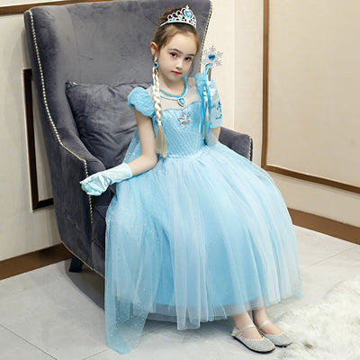 Elsa Dress w Cape Puff Sleeves Frozen Costume - Little Kooma