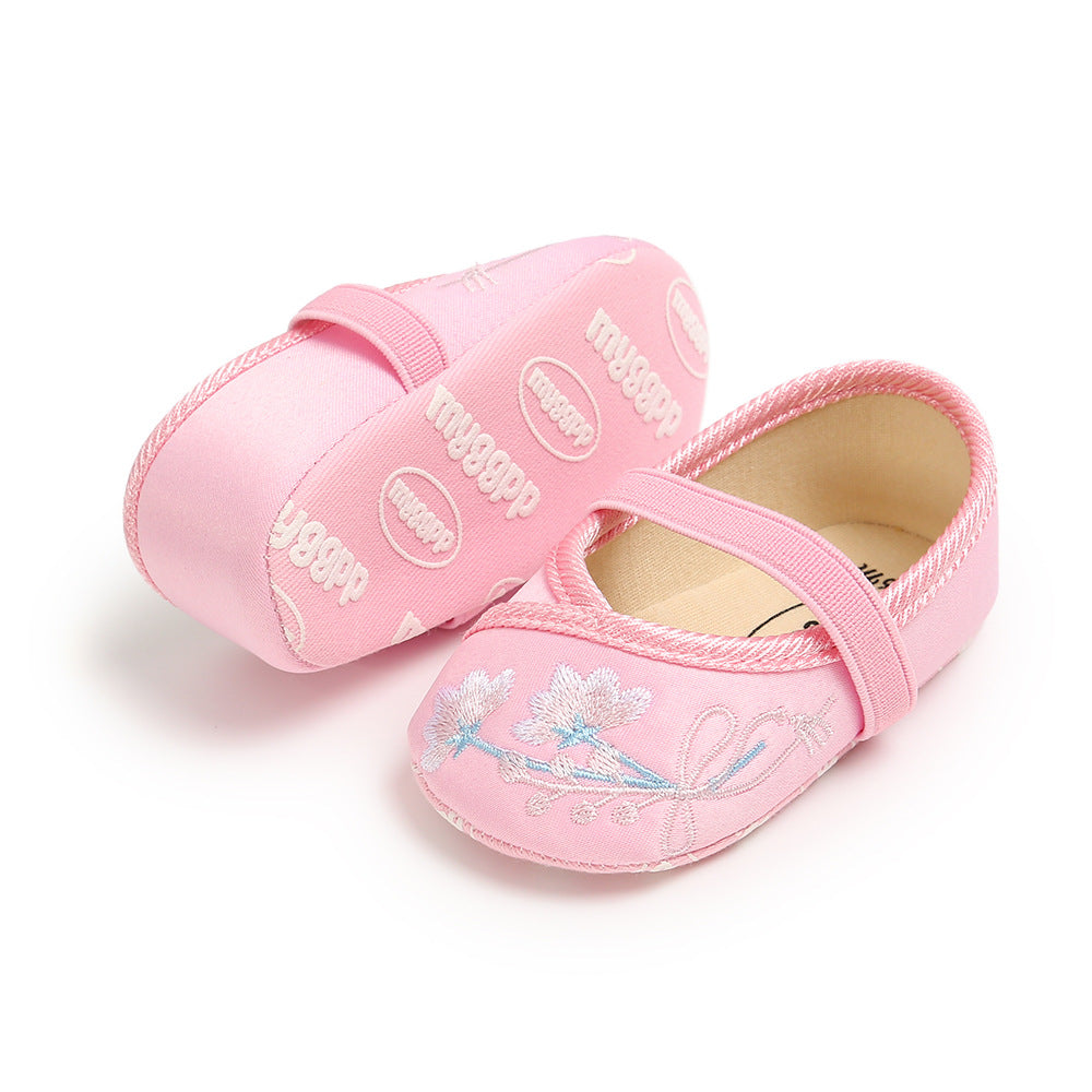 Baby Girl Chinese New Year Shoes Pink w Embroidered Flowers Cheongsam - Little Kooma