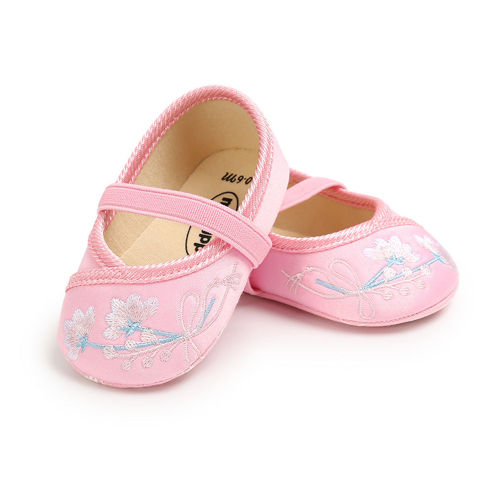 Baby Girl Chinese New Year Shoes Pink w Embroidered Flowers Cheongsam - Little Kooma