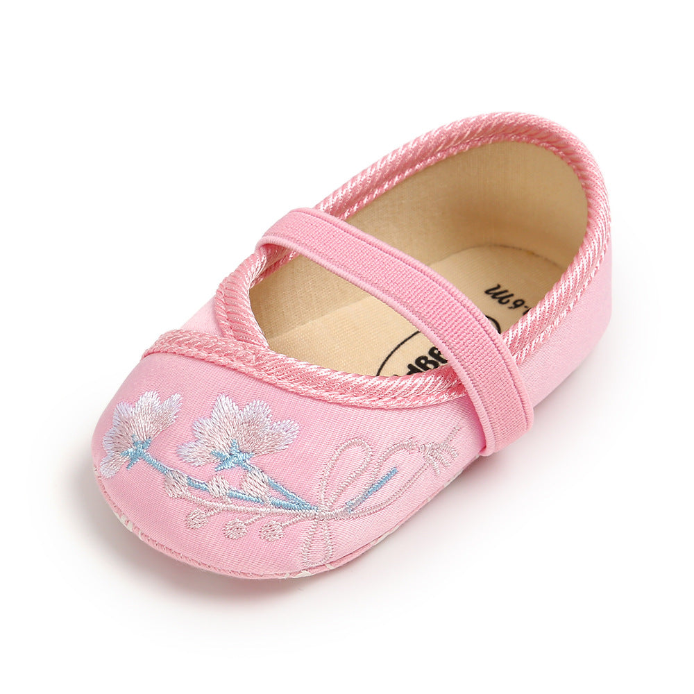 Baby Girl Chinese New Year Shoes Pink w Embroidered Flowers Cheongsam - Little Kooma