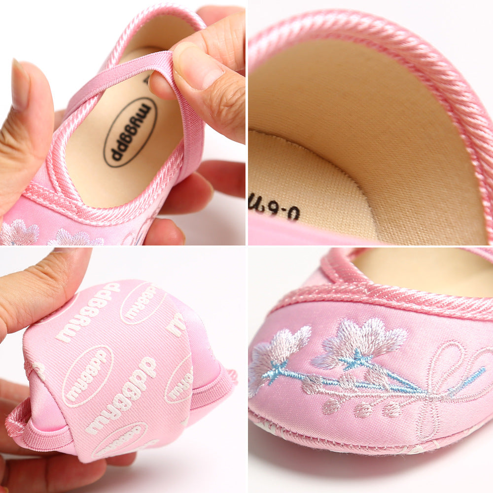 Baby Girl Chinese New Year Shoes Pink w Embroidered Flowers Cheongsam - Little Kooma