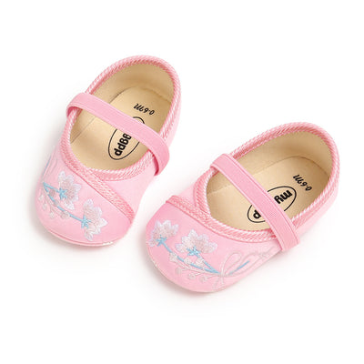 Baby Girl Chinese New Year Shoes Pink w Embroidered Flowers Cheongsam - Little Kooma