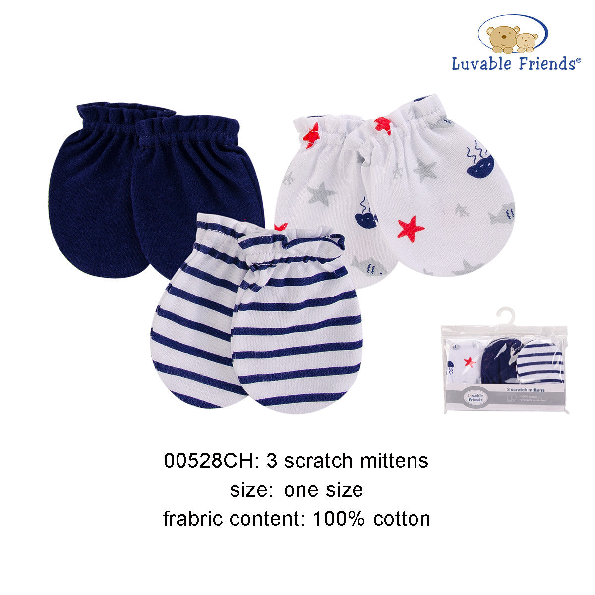Luvable Friends Baby Scratch Mittens 3 Pairs Pack 00528 - Little Kooma