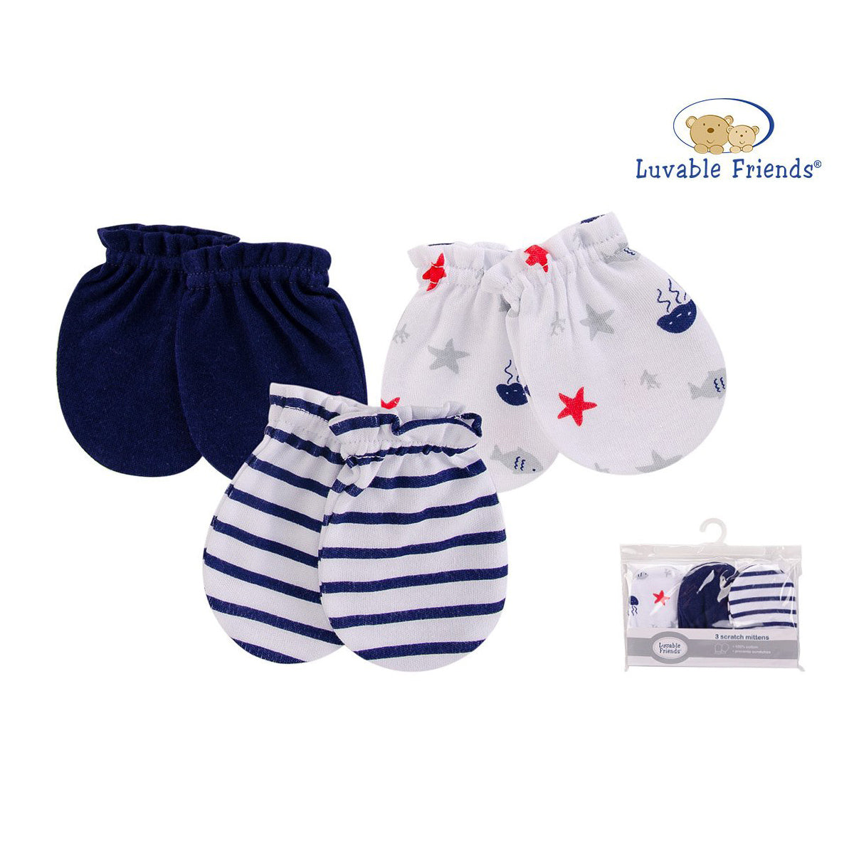 Luvable Friends Baby Scratch Mittens 3 Pairs Pack 00528 - Little Kooma