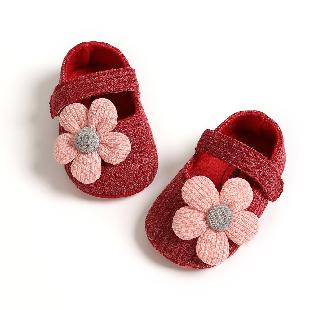 Baby Girl Woolen Covered Flats w Flower - Little Kooma