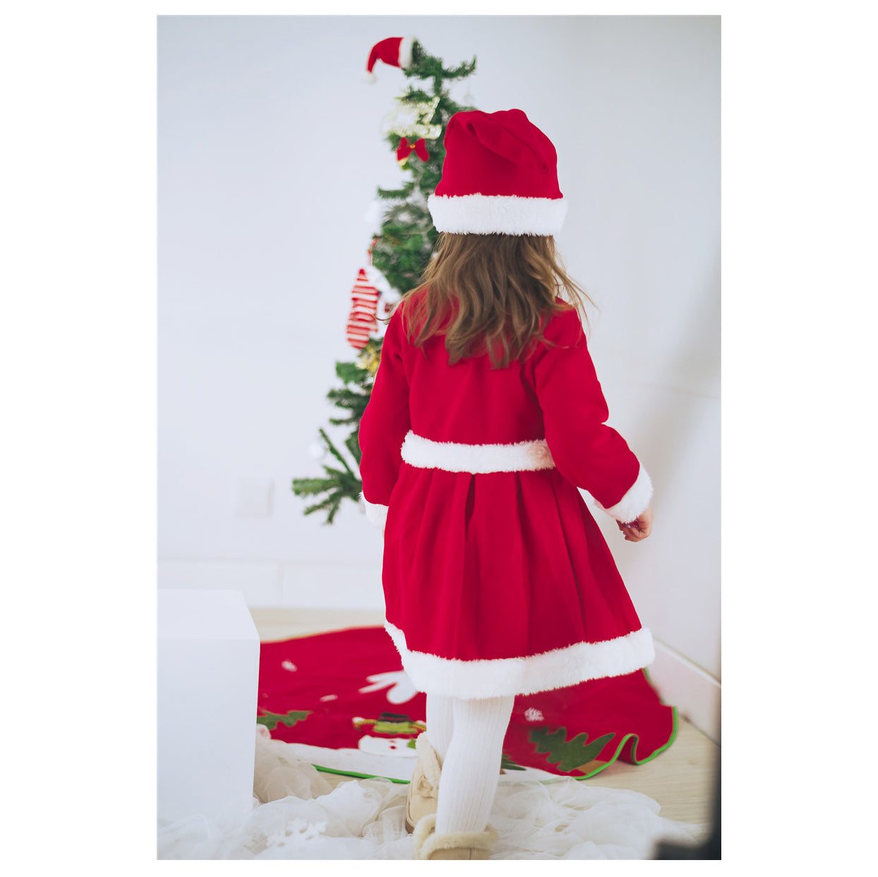 Kids Girl's Santa Caroset Dress w Hat Long Sleeves - Little Kooma
