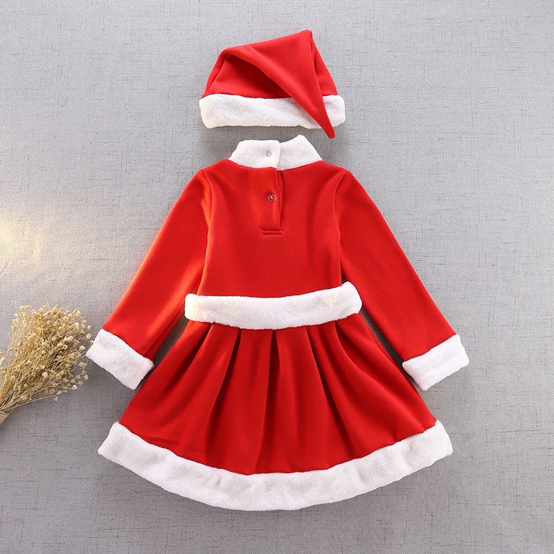 Kids Girl's Santa Caroset Dress w Hat Long Sleeves - Little Kooma