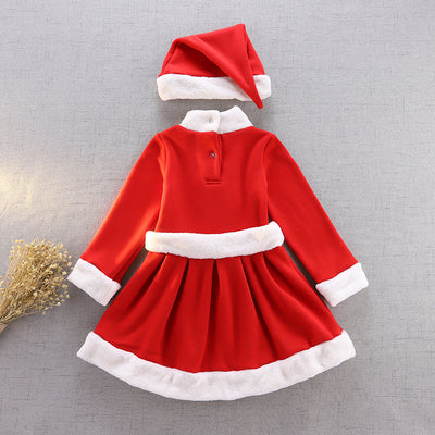 Kids Girl's Santa Caroset Dress w Hat Long Sleeves - Little Kooma