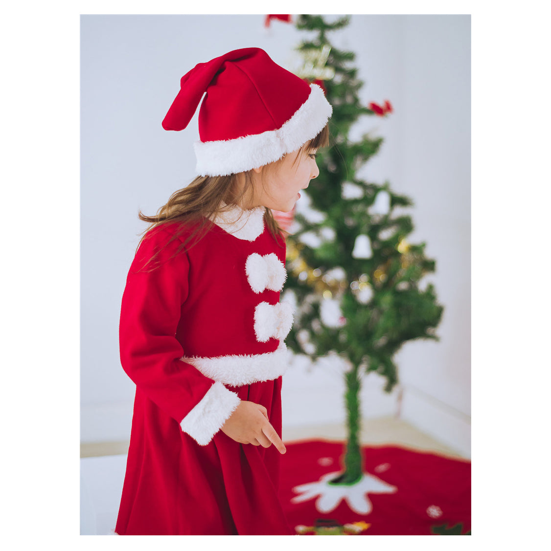 Kids Girl's Santa Caroset Dress w Hat Long Sleeves - Little Kooma