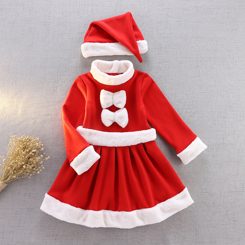 Kids Girl's Santa Caroset Dress w Hat Long Sleeves - Little Kooma