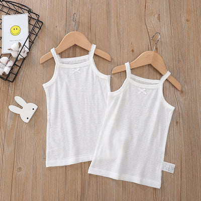 Baby Kid Girls Net Cotton Plain White Camisole Vest 2 Pack - Little Kooma